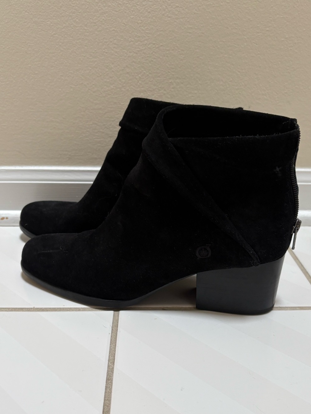 Born Black Suede Ankle Booties with Low Block Heel